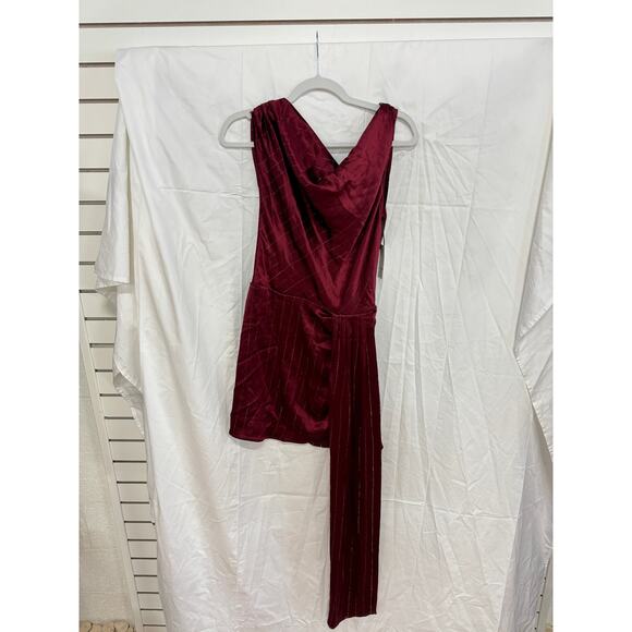 NWT Nonchalant Label Natalie One-Shoulder Drape Minidress Red Metallic Stripes S - Picture 6 of 7